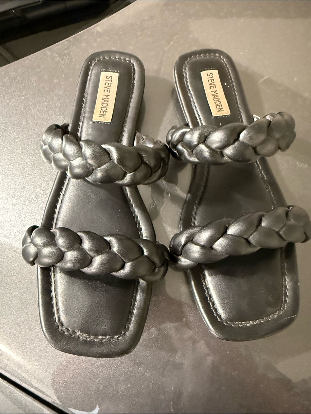 Steve Madden Black Braided Double-Strap Slide Sandals